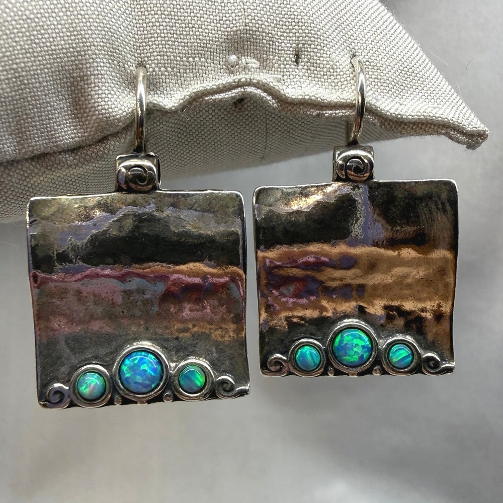 Shablool Didae Earrings Womens OS Silver Good Hammered Opal 925 Dangle